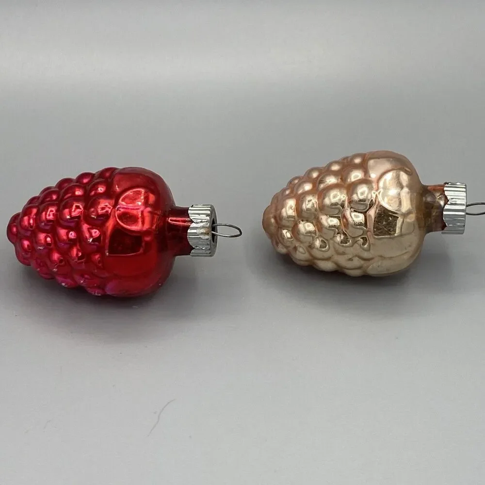 2 Vintage Shiny Brite Grapes Christmas Ornaments Pink And Red Holiday Tree